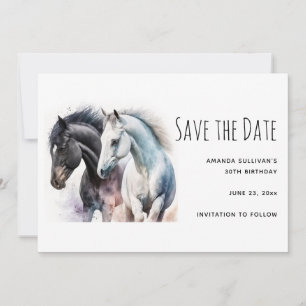 Black & White Horse Pair in Watercolor Save The Date