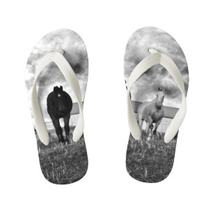 Black White Horse Photography, Kid's Flip Flops