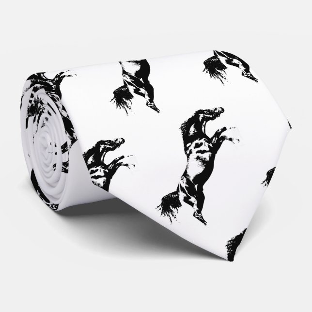 Black White Horse Rearing Tie (Rolled)