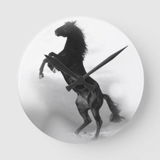 Black White Horse Round Clock