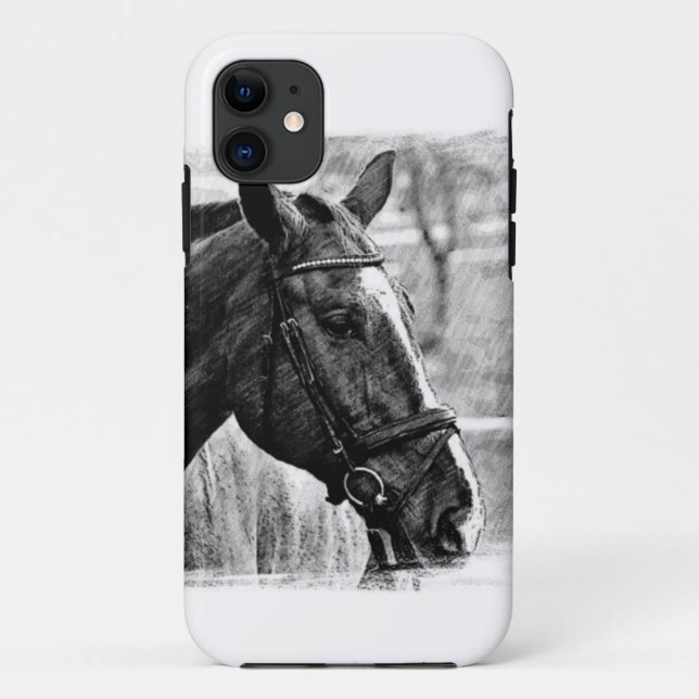 Black White Horse Sketch Case-Mate iPhone Case (Back)