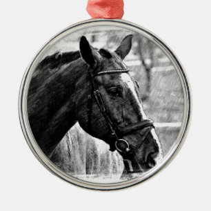 Black White Horse Sketch Metal Tree Decoration