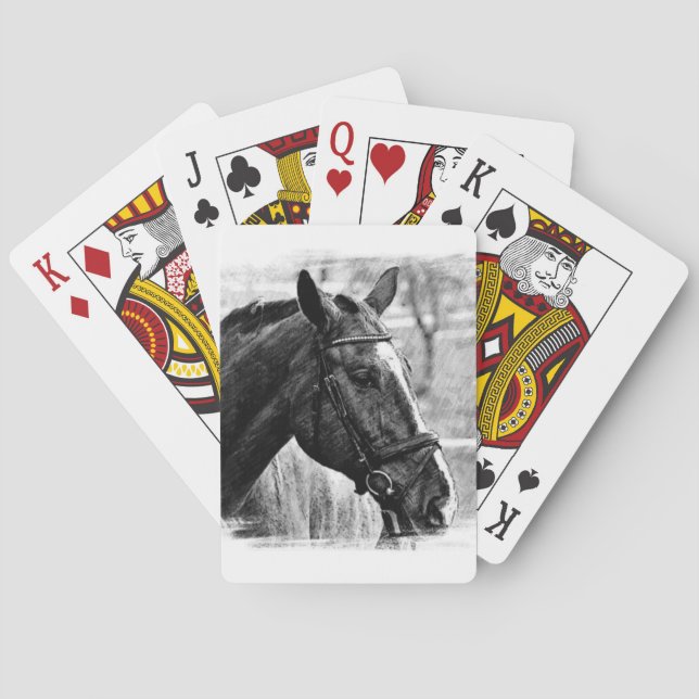 Black White Horse Sketch Playing Cards (Back)