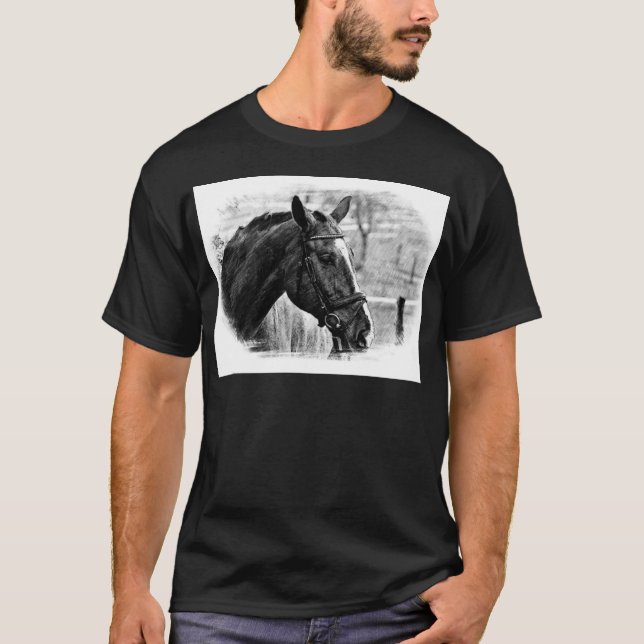 Black White Horse Sketch T-Shirt (Front)