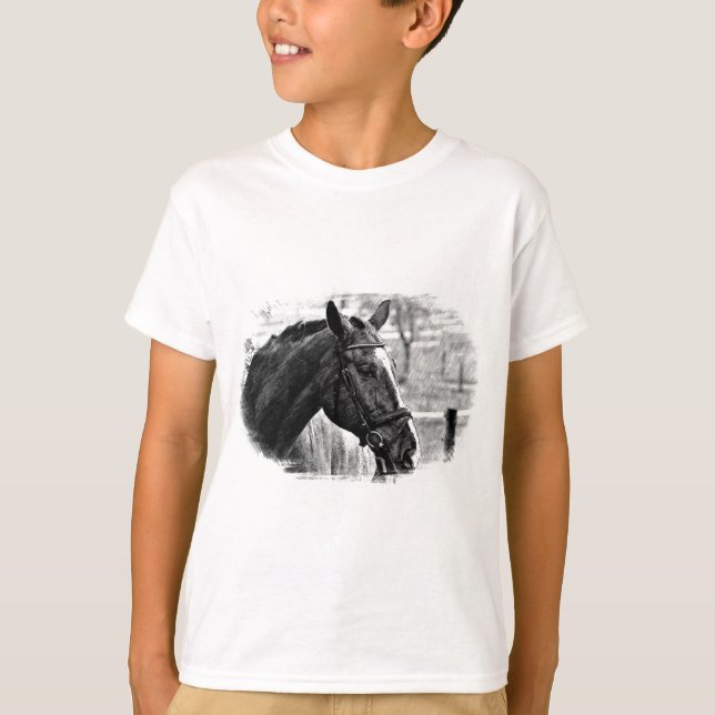 Black White Horse Sketch T-Shirt (Front)