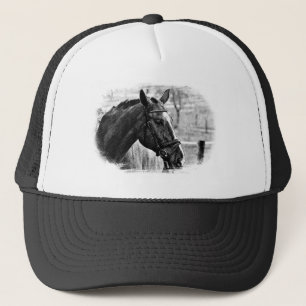 Black White Horse Sketch Trucker Hat