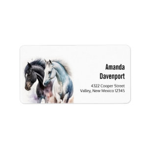 Black & White Horses in Watercolor Label