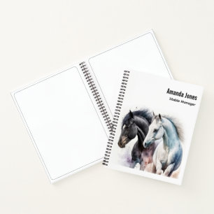 Black & White Horses in Watercolor Notebook