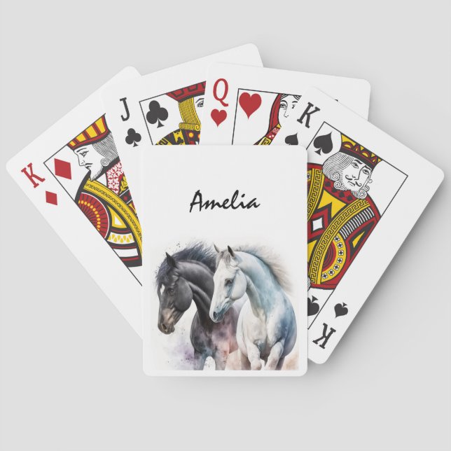 Black & White Horses in Watercolor Playing Cards (Back)