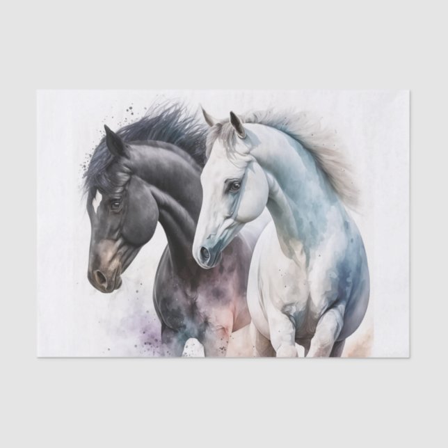 Black & White Horses in Watercolor Tissue Paper (Front)
