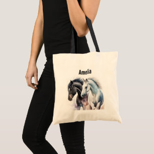 Black & White Horses in Watercolor Tote Bag