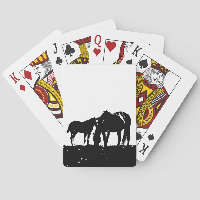 Black & White Horses Silhouette Playing Cards (Back)