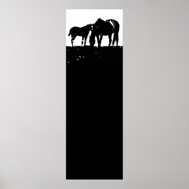 Black White Horses Silhouettes Pop Art Poster (Front)