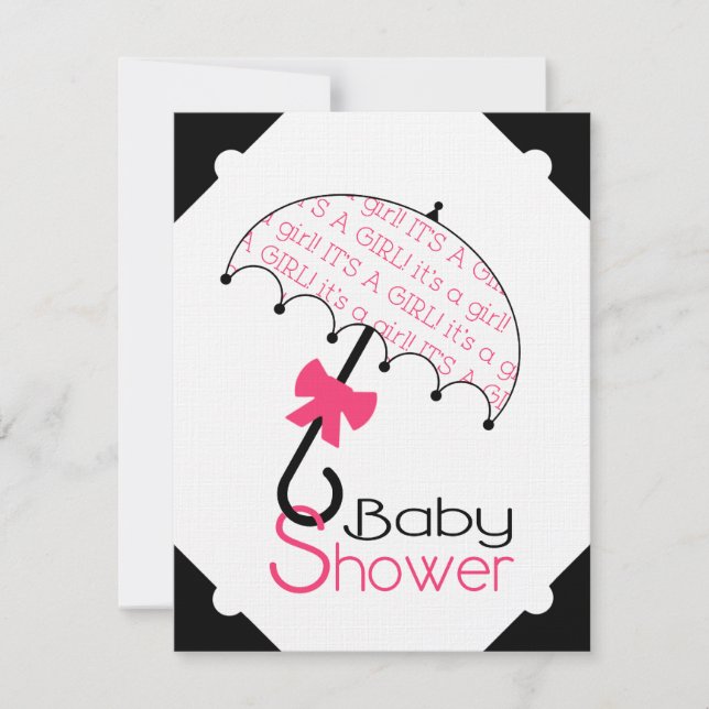 Black White & Hot Pink Baby Shower Invitation (Front)