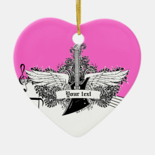 Black white hot pink electric guitar with wings ceramic tree decoration