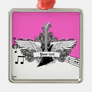 Black white hot pink electric guitar with wings metal tree decoration