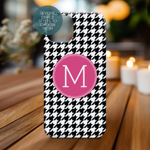 Black White Hot Pink Houndstooth Pattern Monogram Case-Mate iPhone 14 Case