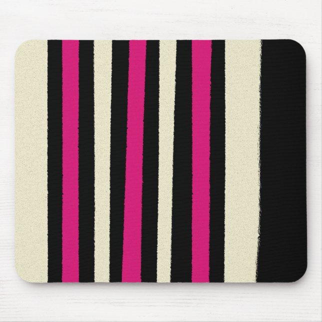 Black White Hot Pink Stripes Cool Simple Pattern Mouse Mat (Front)