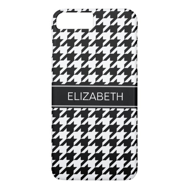 Black White Houndstooth #2 Black Name Monogram Case-Mate iPhone Case (Back)