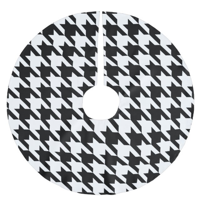 black white houndstooth brushed polyester tree skirt (Front)