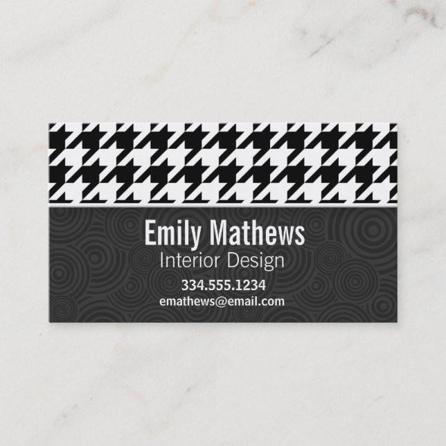 Black & White Houndstooth Business Card (Front)
