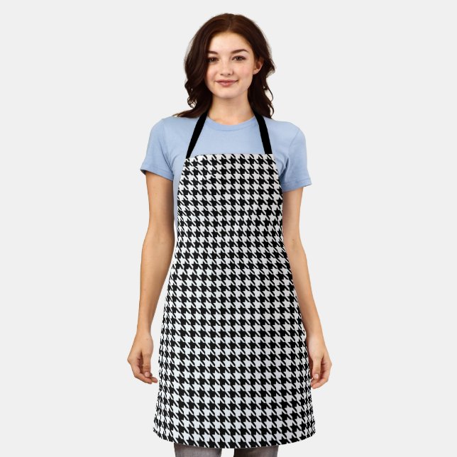 [Black] & White Houndstooth Pattern Apron (Worn)