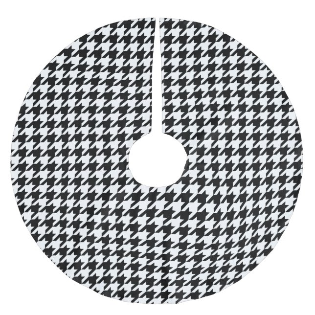 Black White Houndstooth Pattern Brushed Polyester Tree Skirt (Front)