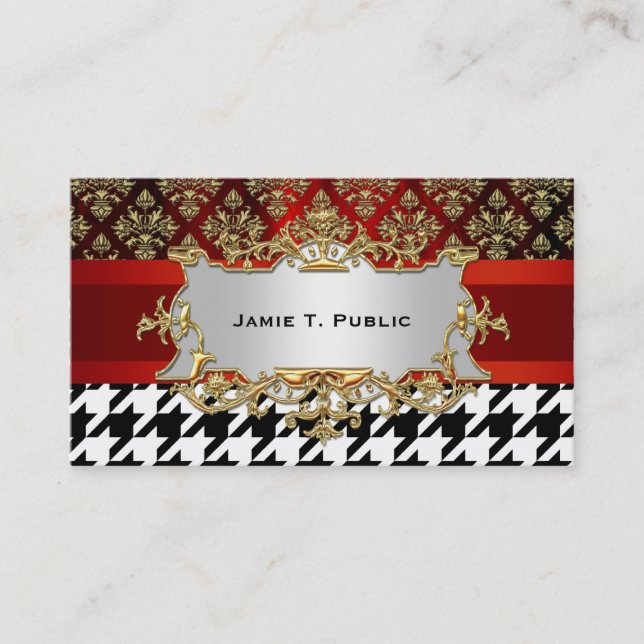 Black & White Houndstooth Pattern Business Card (Front)