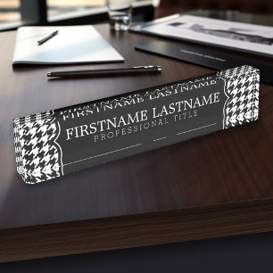 Black White Houndstooth Pattern Custom Name Title Nameplate