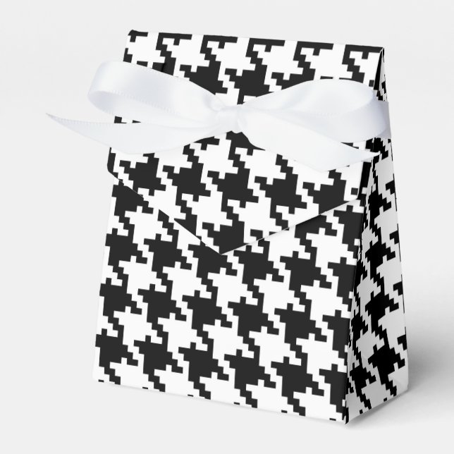 Black white houndstooth pattern custom wedding favour box (Front Side)