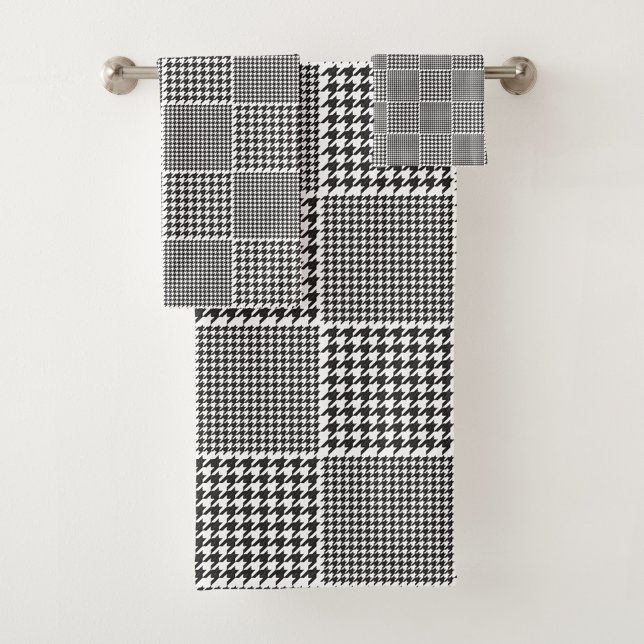 Black & White Houndstooth Pattern Monogram Bath Towel Set (Creator Uploaded)