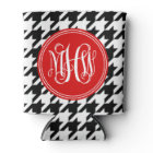 Black White Houndstooth Red 3 Init Vine Monogram
