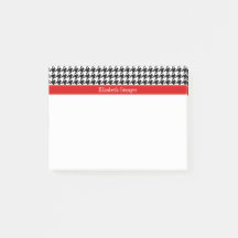 Black White Houndstooth Red Name Monogram