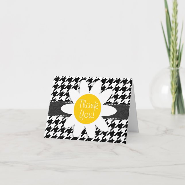 Black & White Houndstooth.; Spring Daisy Thank You Card (Front)