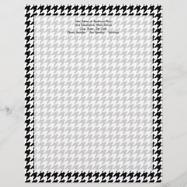 Black/White Houndstooth Stylish Fashion Designer Personalized Letterhead (Front)