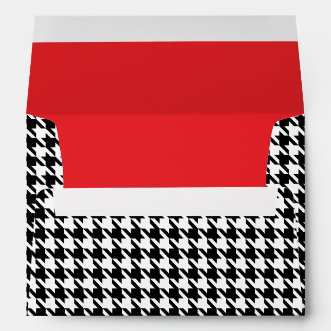Black & White Houndstooth with Red Lining Wedding Envelope (Back (Bottom))