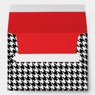 Black & White Houndstooth with Red Lining Wedding Envelope