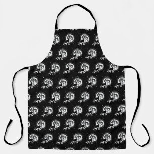 Black & White Howling Husky Moon Linocut Apron
