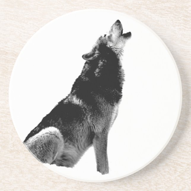 Black White Howling Wolf Coaster (Front)