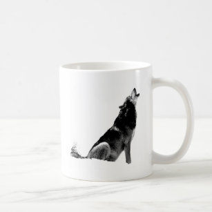Black White Howling Wolf Coffee Mug