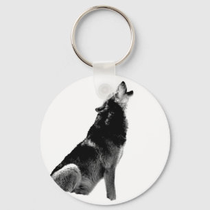 Black White Howling Wolf Key Ring