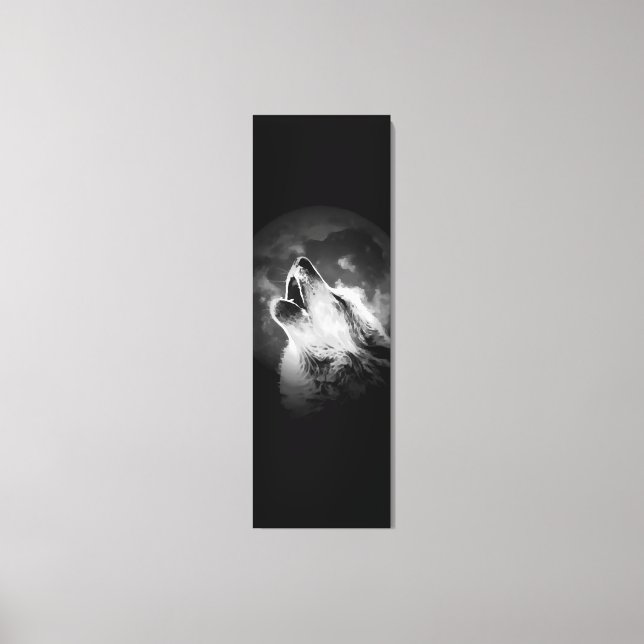 Black & White Howling Wolf & Moon Canvas Print (Front)