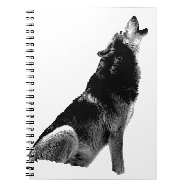 Black White Howling Wolf Notebook (Front)
