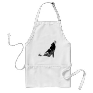 Black White Howling Wolf Standard Apron