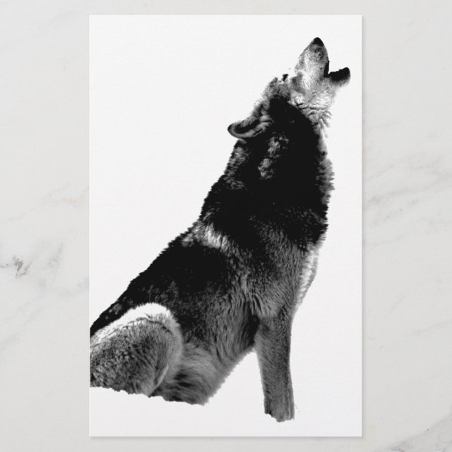 Black White Howling Wolf Stationery (Front)