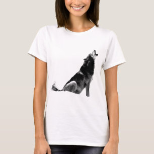 Black White Howling Wolf T-Shirt