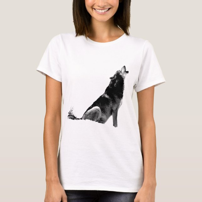 Black White Howling Wolf T-Shirt (Front)