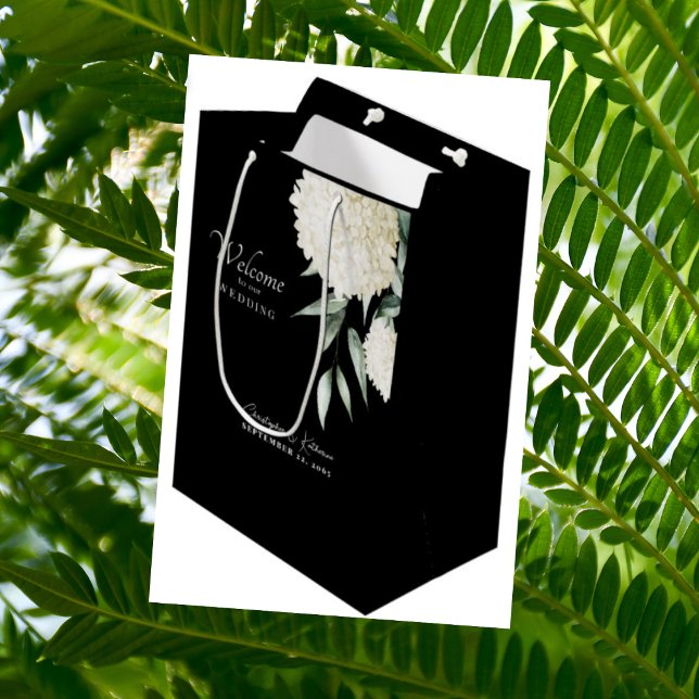 Black & White Hydrangea Wedding Welcome Foliage  Medium Gift Bag (Creator Uploaded)