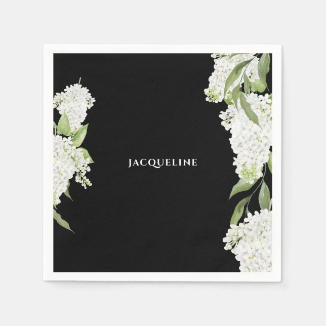 Black White Hydrangeas Bridal Shower  Napkin (Front)