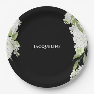 Black White Hydrangeas Bridal Shower  Paper Plate